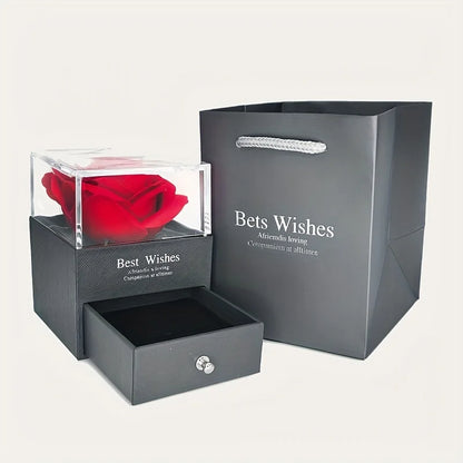 Luksusowy naszyjnik z czerwonym cyrkoniem z wisiorkiem, w pudełku prezentowym z różą