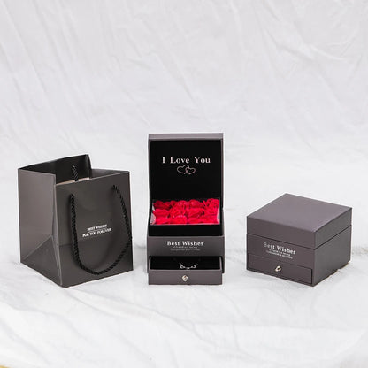 Naszyjnik miłości z cyrkonią „I Love You” w 100 językach – wisiorek z projekcją dla kobiet, w pudełku prezentowym z 9 różami