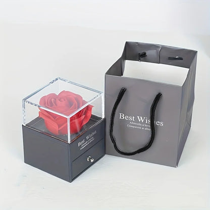 Luksusowy naszyjnik z czerwonym cyrkoniem – serce w pudełku z różą