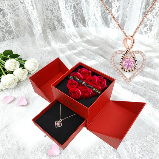 Naszyjnik z zawieszką w kształcie serca z cyrkoniami z dziewięcioma różami w pudełku – zestaw biżuterii 2026