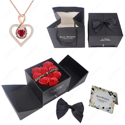 Naszyjnik z zawieszką w kształcie serca z cyrkoniami z dziewięcioma różami w pudełku – zestaw biżuterii 2026