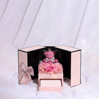 Naszyjnik „I Love You Forever” z uroczym misiem i różą w pudełku – romantyczny prezent urodzinowy dla dziewczyny, nowa moda 2026