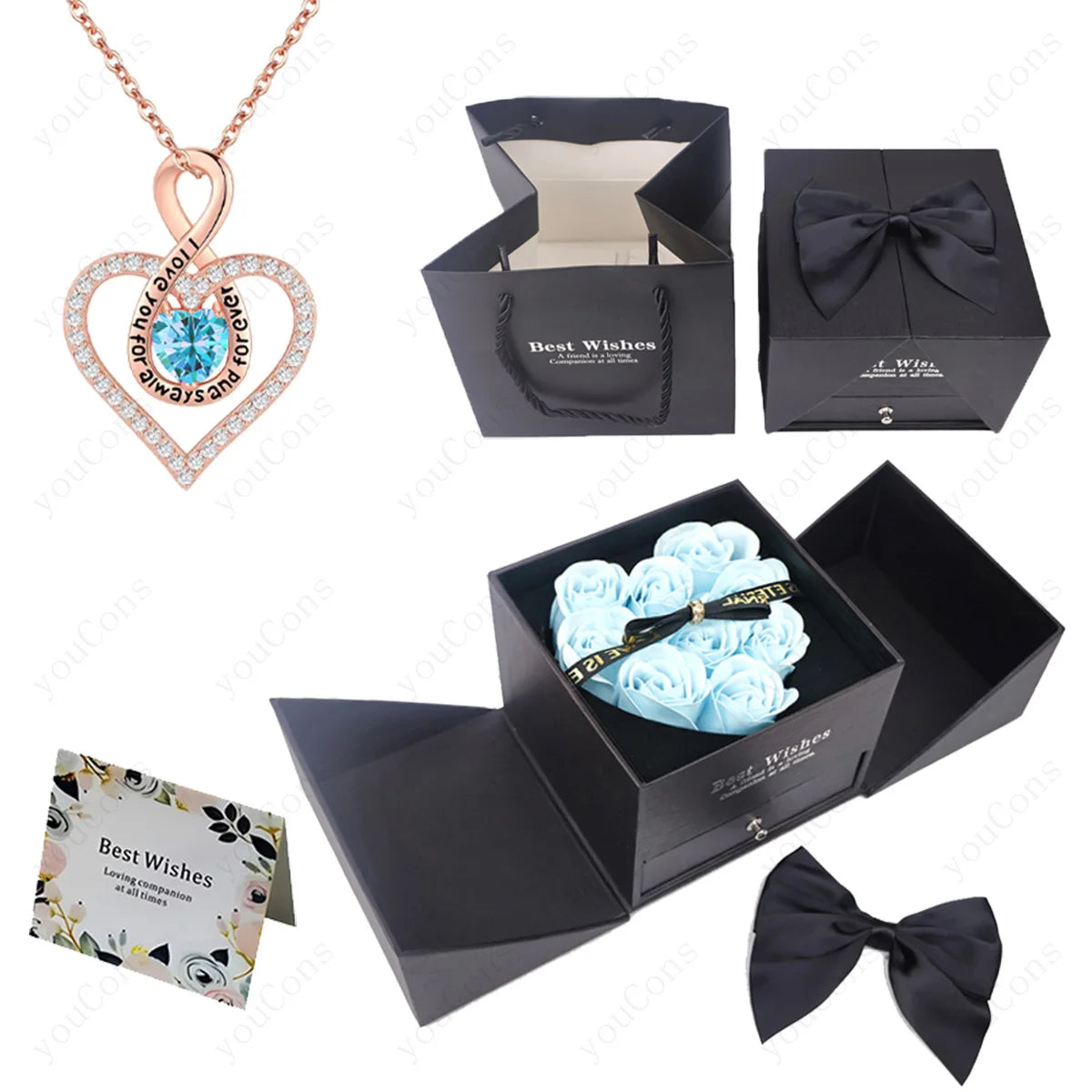 Naszyjnik z zawieszką w kształcie serca z cyrkoniami z dziewięcioma różami w pudełku – zestaw biżuterii 2026