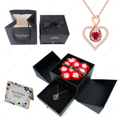 Naszyjnik z zawieszką w kształcie serca z cyrkoniami z dziewięcioma różami w pudełku – zestaw biżuterii 2026