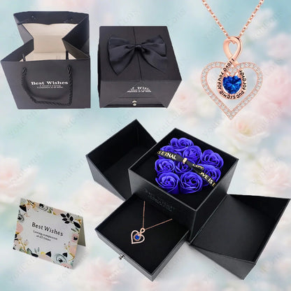 Naszyjnik z zawieszką w kształcie serca z cyrkoniami z dziewięcioma różami w pudełku – zestaw biżuterii 2026